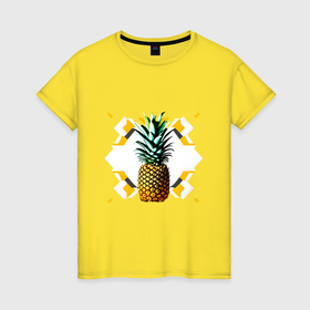 Женская футболка хлопок с принтом Ананас: логотип в Курске, 100% хлопок | прямой крой, круглый вырез горловины, длина до линии бедер, слегка спущенное плечо | 