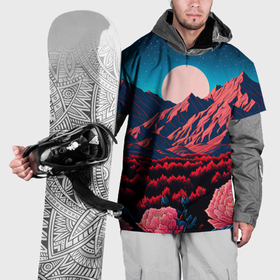 Накидка на куртку 3D с принтом Поляна на фоне гор и луны в Екатеринбурге, 100% полиэстер |  | Тематика изображения на принте: 