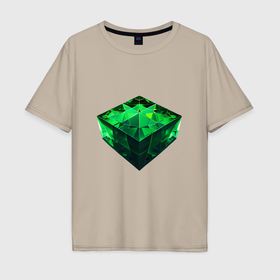 Мужская футболка хлопок Oversize с принтом Куб из зелёного кристалла в Курске, 100% хлопок | свободный крой, круглый ворот, “спинка” длиннее передней части | 