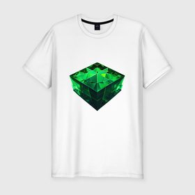 Мужская футболка хлопок Slim с принтом Куб из зелёного кристалла в Екатеринбурге, 92% хлопок, 8% лайкра | приталенный силуэт, круглый вырез ворота, длина до линии бедра, короткий рукав | 