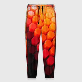Мужские брюки 3D с принтом Hexagon orange в Тюмени, 100% полиэстер | манжеты по низу, эластичный пояс регулируется шнурком, по бокам два кармана без застежек, внутренняя часть кармана из мелкой сетки | 