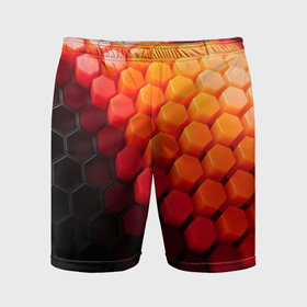 Мужские шорты спортивные с принтом Hexagon orange в Петрозаводске,  |  | 