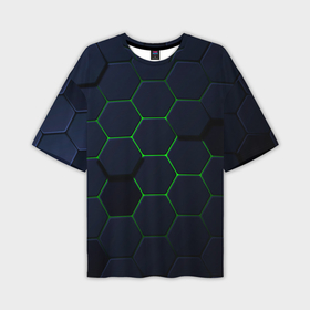 Мужская футболка oversize 3D с принтом Honeycombs green в Тюмени,  |  | 