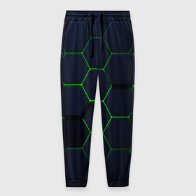 Мужские брюки 3D с принтом Honeycombs green в Тюмени, 100% полиэстер | манжеты по низу, эластичный пояс регулируется шнурком, по бокам два кармана без застежек, внутренняя часть кармана из мелкой сетки | 