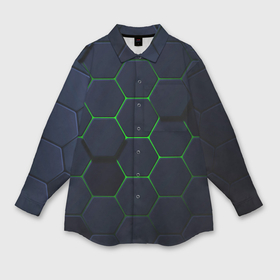Мужская рубашка oversize 3D с принтом Honeycombs green в Тюмени,  |  | 