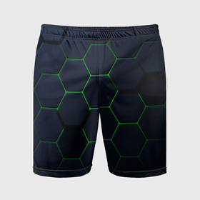 Мужские шорты спортивные с принтом Honeycombs green в Тюмени,  |  | 
