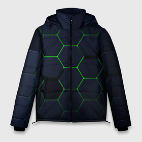 Мужская зимняя куртка 3D с принтом Honeycombs green в Тюмени, верх — 100% полиэстер; подкладка — 100% полиэстер; утеплитель — 100% полиэстер | длина ниже бедра, свободный силуэт Оверсайз. Есть воротник-стойка, отстегивающийся капюшон и ветрозащитная планка. 

Боковые карманы с листочкой на кнопках и внутренний карман на молнии. | 