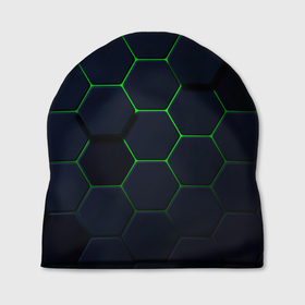Шапка 3D с принтом Honeycombs green в Тюмени, 100% полиэстер | универсальный размер, печать по всей поверхности изделия | 