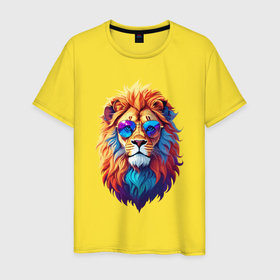 Мужская футболка хлопок с принтом Крутой лев в Кировске, 100% хлопок | прямой крой, круглый вырез горловины, длина до линии бедер, слегка спущенное плечо. | 