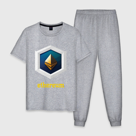 Мужская пижама хлопок с принтом Логотип Ethereum в Новосибирске, 100% хлопок | брюки и футболка прямого кроя, без карманов, на брюках мягкая резинка на поясе и по низу штанин
 | 