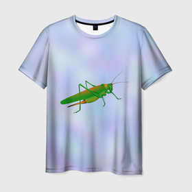 Мужская футболка 3D с принтом Кузнечик зеленый в Белгороде, 100% полиэфир | прямой крой, круглый вырез горловины, длина до линии бедер | Тематика изображения на принте: 