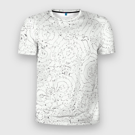 Мужская футболка 3D Slim с принтом Хаотичная черно белая рябь   узор Хуф и Ся в Белгороде, 100% полиэстер с улучшенными характеристиками | приталенный силуэт, круглая горловина, широкие плечи, сужается к линии бедра | 