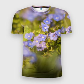 Мужская футболка 3D Slim с принтом незабудка любимый  цветок в Новосибирске, 100% полиэстер с улучшенными характеристиками | приталенный силуэт, круглая горловина, широкие плечи, сужается к линии бедра | 