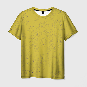 Мужская футболка 3D с принтом Рябь   зеленовато желтый и фиолетовый   узор Хуф и Ся в Петрозаводске, 100% полиэфир | прямой крой, круглый вырез горловины, длина до линии бедер | 