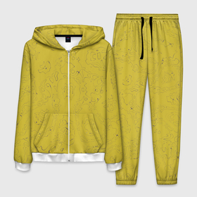 Мужской костюм 3D с принтом Рябь   зеленовато желтый и фиолетовый   узор Хуф и Ся в Петрозаводске, 100% полиэстер | Манжеты и пояс оформлены тканевой резинкой, двухслойный капюшон со шнурком для регулировки, карманы спереди | 