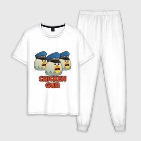 Мужская пижама хлопок с принтом Chicken Gun команда синие в Тюмени, 100% хлопок | брюки и футболка прямого кроя, без карманов, на брюках мягкая резинка на поясе и по низу штанин
 | Тематика изображения на принте: 