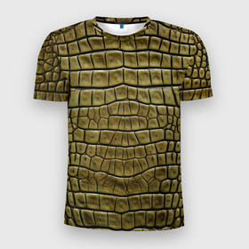 Мужская футболка 3D Slim с принтом текстура кожи крокодила в Белгороде, 100% полиэстер с улучшенными характеристиками | приталенный силуэт, круглая горловина, широкие плечи, сужается к линии бедра | 