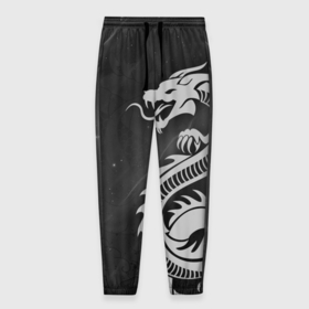 Мужские брюки 3D с принтом Серый трайбл дракон в Петрозаводске, 100% полиэстер | манжеты по низу, эластичный пояс регулируется шнурком, по бокам два кармана без застежек, внутренняя часть кармана из мелкой сетки | 