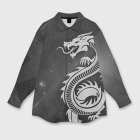 Мужская рубашка oversize 3D с принтом Серый трайбл дракон в Курске,  |  | 