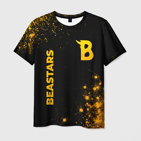 Мужская футболка 3D с принтом Beastars   gold gradient: надпись, символ в Кировске, 100% полиэфир | прямой крой, круглый вырез горловины, длина до линии бедер | 