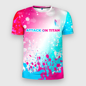 Мужская футболка 3D Slim с принтом Attack on Titan neon gradient style: символ сверху , 100% полиэстер с улучшенными характеристиками | приталенный силуэт, круглая горловина, широкие плечи, сужается к линии бедра | Тематика изображения на принте: 