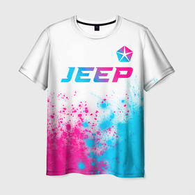 Мужская футболка 3D с принтом Jeep neon gradient style: символ сверху в Курске, 100% полиэфир | прямой крой, круглый вырез горловины, длина до линии бедер | 