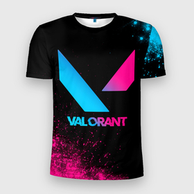 Мужская футболка 3D Slim с принтом Valorant   neon gradient в Кировске, 100% полиэстер с улучшенными характеристиками | приталенный силуэт, круглая горловина, широкие плечи, сужается к линии бедра | Тематика изображения на принте: 
