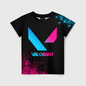 Детская футболка 3D с принтом Valorant   neon gradient в Белгороде, 100% гипоаллергенный полиэфир | прямой крой, круглый вырез горловины, длина до линии бедер, чуть спущенное плечо, ткань немного тянется | Тематика изображения на принте: 
