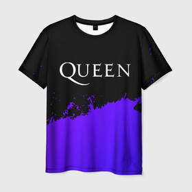 Мужская футболка 3D с принтом Queen purple grunge , 100% полиэфир | прямой крой, круглый вырез горловины, длина до линии бедер | 