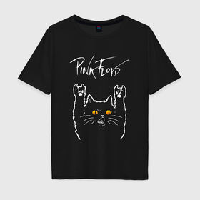 Мужская футболка хлопок Oversize с принтом Pink Floyd rock cat в Петрозаводске, 100% хлопок | свободный крой, круглый ворот, “спинка” длиннее передней части | Тематика изображения на принте: 