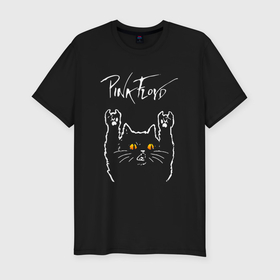 Мужская футболка хлопок Slim с принтом Pink Floyd rock cat в Петрозаводске, 92% хлопок, 8% лайкра | приталенный силуэт, круглый вырез ворота, длина до линии бедра, короткий рукав | 