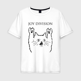 Мужская футболка хлопок Oversize с принтом Joy Division   rock cat в Новосибирске, 100% хлопок | свободный крой, круглый ворот, “спинка” длиннее передней части | Тематика изображения на принте: 