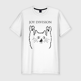 Мужская футболка хлопок Slim с принтом Joy Division   rock cat в Белгороде, 92% хлопок, 8% лайкра | приталенный силуэт, круглый вырез ворота, длина до линии бедра, короткий рукав | 