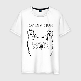Мужская футболка хлопок с принтом Joy Division   rock cat , 100% хлопок | прямой крой, круглый вырез горловины, длина до линии бедер, слегка спущенное плечо. | 