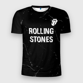 Мужская футболка 3D Slim с принтом Rolling Stones glitch на темном фоне: символ сверху в Курске, 100% полиэстер с улучшенными характеристиками | приталенный силуэт, круглая горловина, широкие плечи, сужается к линии бедра | 