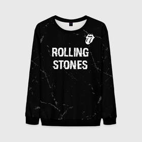 Мужской свитшот 3D с принтом Rolling Stones glitch на темном фоне: символ сверху в Курске, 100% полиэстер с мягким внутренним слоем | круглый вырез горловины, мягкая резинка на манжетах и поясе, свободная посадка по фигуре | 