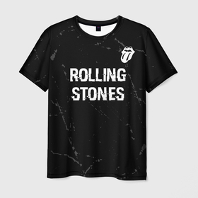 Мужская футболка 3D с принтом Rolling Stones glitch на темном фоне: символ сверху в Курске, 100% полиэфир | прямой крой, круглый вырез горловины, длина до линии бедер | 