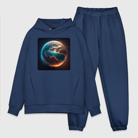 Мужской костюм oversize хлопок с принтом Сюрреалистичная планета в Ухте,  |  | 