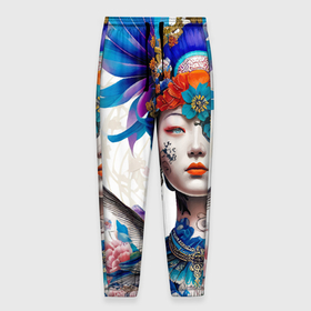 Мужские брюки 3D с принтом Japanese girl   irezumi   tattoo в Петрозаводске, 100% полиэстер | манжеты по низу, эластичный пояс регулируется шнурком, по бокам два кармана без застежек, внутренняя часть кармана из мелкой сетки | 