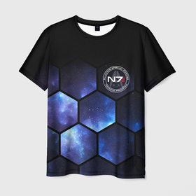 Мужская футболка 3D с принтом Mass Effect   N7    Космос в Белгороде, 100% полиэфир | прямой крой, круглый вырез горловины, длина до линии бедер | 