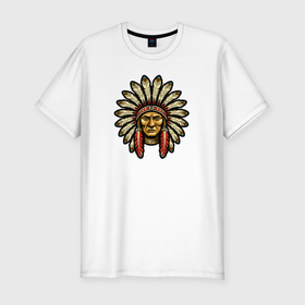 Мужская футболка хлопок Slim с принтом Портрет вождя индейцев в Курске, 92% хлопок, 8% лайкра | приталенный силуэт, круглый вырез ворота, длина до линии бедра, короткий рукав | 
