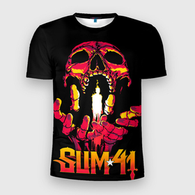 Мужская футболка 3D Slim с принтом SUM41   Out for blood в Петрозаводске, 100% полиэстер с улучшенными характеристиками | приталенный силуэт, круглая горловина, широкие плечи, сужается к линии бедра | Тематика изображения на принте: 