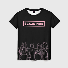 Женская футболка 3D с принтом Blackpink   art contour в Тюмени, 100% полиэфир ( синтетическое хлопкоподобное полотно) | прямой крой, круглый вырез горловины, длина до линии бедер | 