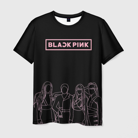 Мужская футболка 3D с принтом Blackpink   art contour в Кировске, 100% полиэфир | прямой крой, круглый вырез горловины, длина до линии бедер | 