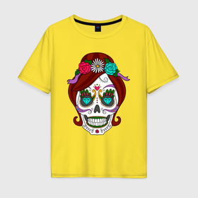 Мужская футболка хлопок Oversize с принтом Милая женская черепушка в Кировске, 100% хлопок | свободный крой, круглый ворот, “спинка” длиннее передней части | 