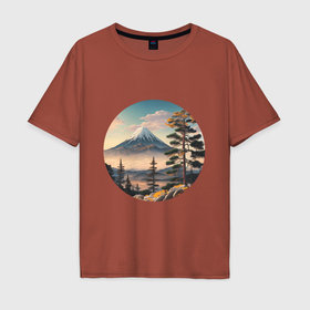 Мужская футболка хлопок Oversize с принтом Природа Японии и Дальнего Востока в Тюмени, 100% хлопок | свободный крой, круглый ворот, “спинка” длиннее передней части | 