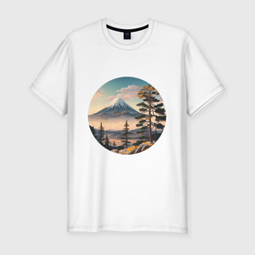 Мужская футболка хлопок Slim с принтом Природа Японии и Дальнего Востока в Тюмени, 92% хлопок, 8% лайкра | приталенный силуэт, круглый вырез ворота, длина до линии бедра, короткий рукав | 