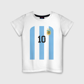 Детская футболка хлопок с принтом Месси сборная Аргентины ЧМ 2022 в Белгороде, 100% хлопок | круглый вырез горловины, полуприлегающий силуэт, длина до линии бедер | Тематика изображения на принте: 