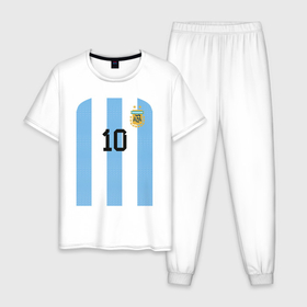 Мужская пижама хлопок с принтом Месси сборная Аргентины ЧМ 2022 в Петрозаводске, 100% хлопок | брюки и футболка прямого кроя, без карманов, на брюках мягкая резинка на поясе и по низу штанин
 | 