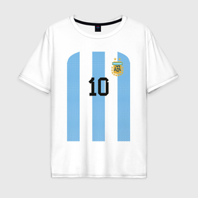 Мужская футболка хлопок Oversize с принтом Месси сборная Аргентины ЧМ 2022 в Курске, 100% хлопок | свободный крой, круглый ворот, “спинка” длиннее передней части | Тематика изображения на принте: 